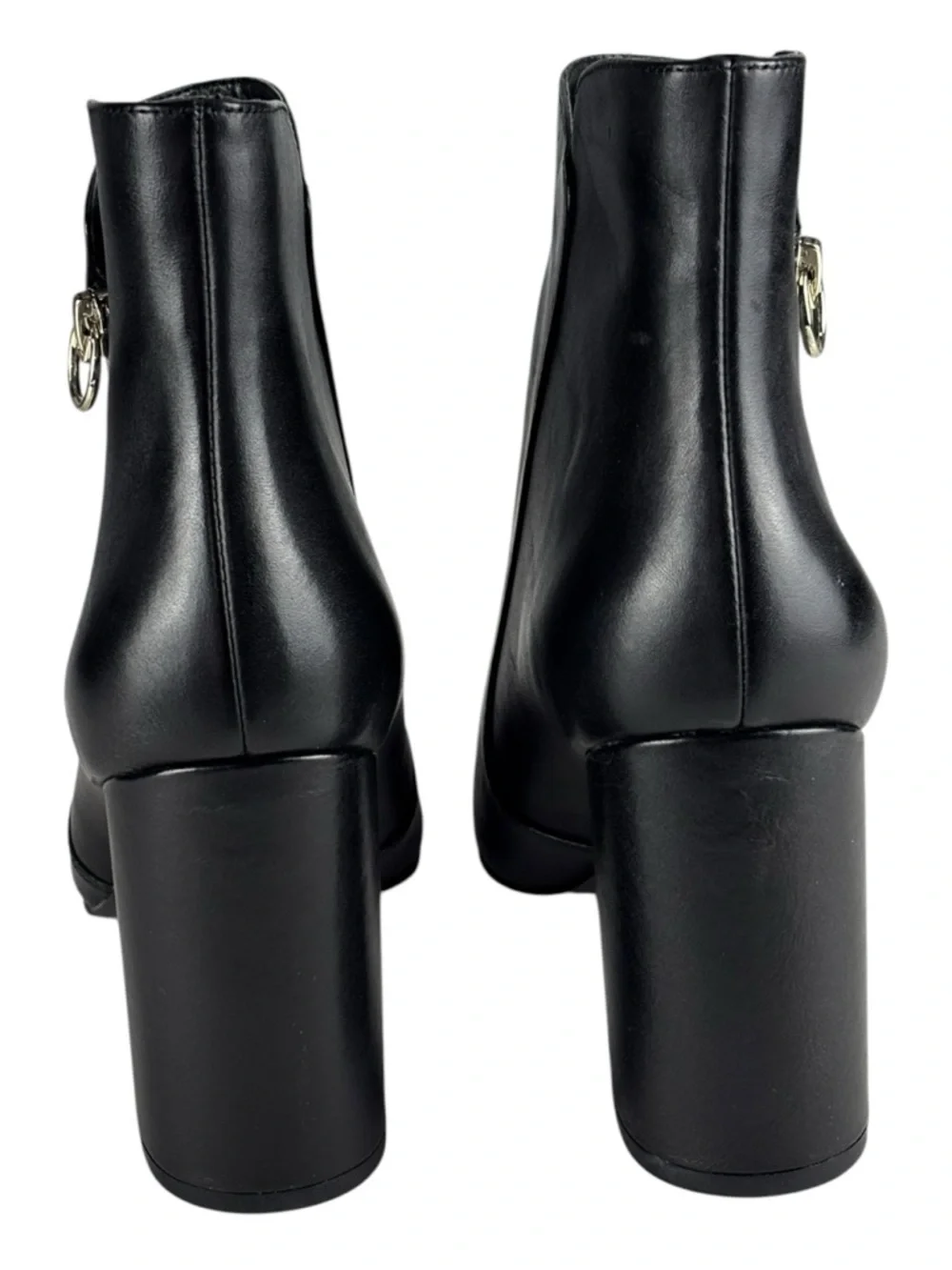 NINE WEST RUSSITY BLACK LEATHER POINTED TOE ASYMMETRIC ZIP ANKLE BOOTS BOOTIES